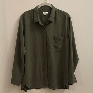 J. Jill Olive Forest Green Button-up Blouse